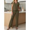 image:imageGRECERELLE 2026 Womens Spring amp Summer Casual 2 Piece Set  VNeck Top amp WrinkleFree Pants With PocketsArmy Green