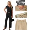 image:imageGRECERELLE 2026 Womens Spring amp Summer Casual 2 Piece Set  VNeck Top amp WrinkleFree Pants With PocketsBlack