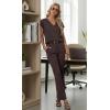 image:imageGRECERELLE 2026 Womens Spring amp Summer Casual 2 Piece Set  VNeck Top amp WrinkleFree Pants With PocketsDark Coffee