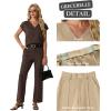 image:imageGRECERELLE 2026 Womens Spring amp Summer Casual 2 Piece Set  VNeck Top amp WrinkleFree Pants With PocketsDark Coffee
