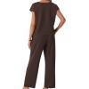 image:imageGRECERELLE 2026 Womens Spring amp Summer Casual 2 Piece Set  VNeck Top amp WrinkleFree Pants With PocketsDark Coffee