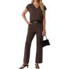 image:imageGRECERELLE 2026 Womens Spring amp Summer Casual 2 Piece Set  VNeck Top amp WrinkleFree Pants With PocketsDark Coffee