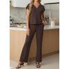 image:imageGRECERELLE 2026 Womens Spring amp Summer Casual 2 Piece Set  VNeck Top amp WrinkleFree Pants With PocketsDark Coffee