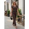 image:imageGRECERELLE 2026 Womens Spring amp Summer Casual 2 Piece Set  VNeck Top amp WrinkleFree Pants With PocketsDark Coffee