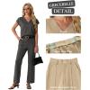 image:imageGRECERELLE 2026 Womens Spring amp Summer Casual 2 Piece Set  VNeck Top amp WrinkleFree Pants With PocketsDark Gray