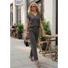 image:imageGRECERELLE 2026 Womens Spring amp Summer Casual 2 Piece Set  VNeck Top amp WrinkleFree Pants With PocketsDark Gray