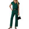 image:imageGRECERELLE 2026 Womens Spring amp Summer Casual 2 Piece Set  VNeck Top amp WrinkleFree Pants With PocketsDark Green