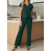 image:imageGRECERELLE 2026 Womens Spring amp Summer Casual 2 Piece Set  VNeck Top amp WrinkleFree Pants With PocketsDark Green