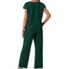 image:imageGRECERELLE 2026 Womens Spring amp Summer Casual 2 Piece Set  VNeck Top amp WrinkleFree Pants With PocketsDark Green