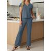 image:imageGRECERELLE 2026 Womens Spring amp Summer Casual 2 Piece Set  VNeck Top amp WrinkleFree Pants With PocketsDenim Blue