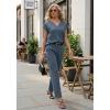 image:imageGRECERELLE 2026 Womens Spring amp Summer Casual 2 Piece Set  VNeck Top amp WrinkleFree Pants With PocketsDenim Blue