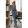 image:imageGRECERELLE 2026 Womens Spring amp Summer Casual 2 Piece Set  VNeck Top amp WrinkleFree Pants With PocketsDenim Blue