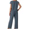 image:imageGRECERELLE 2026 Womens Spring amp Summer Casual 2 Piece Set  VNeck Top amp WrinkleFree Pants With PocketsDenim Blue