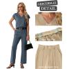 image:imageGRECERELLE 2026 Womens Spring amp Summer Casual 2 Piece Set  VNeck Top amp WrinkleFree Pants With PocketsDenim Blue