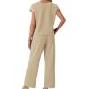 image:imageGRECERELLE 2026 Womens Spring amp Summer Casual 2 Piece Set  VNeck Top amp WrinkleFree Pants With PocketsKhaki