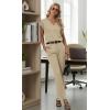 image:imageGRECERELLE 2026 Womens Spring amp Summer Casual 2 Piece Set  VNeck Top amp WrinkleFree Pants With PocketsKhaki