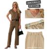 image:imageGRECERELLE 2026 Womens Spring amp Summer Casual 2 Piece Set  VNeck Top amp WrinkleFree Pants With PocketsLight Coffee