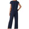 image:imageGRECERELLE 2026 Womens Spring amp Summer Casual 2 Piece Set  VNeck Top amp WrinkleFree Pants With PocketsNavy Blue