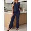 image:imageGRECERELLE 2026 Womens Spring amp Summer Casual 2 Piece Set  VNeck Top amp WrinkleFree Pants With PocketsNavy Blue
