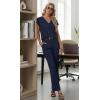 image:imageGRECERELLE 2026 Womens Spring amp Summer Casual 2 Piece Set  VNeck Top amp WrinkleFree Pants With PocketsNavy Blue
