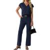image:imageGRECERELLE 2026 Womens Spring amp Summer Casual 2 Piece Set  VNeck Top amp WrinkleFree Pants With PocketsNavy Blue