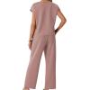 image:imageGRECERELLE 2026 Womens Spring amp Summer Casual 2 Piece Set  VNeck Top amp WrinkleFree Pants With PocketsRose Pink