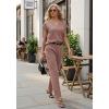 image:imageGRECERELLE 2026 Womens Spring amp Summer Casual 2 Piece Set  VNeck Top amp WrinkleFree Pants With PocketsRose Pink