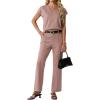 image:imageGRECERELLE 2026 Womens Spring amp Summer Casual 2 Piece Set  VNeck Top amp WrinkleFree Pants With PocketsRose Pink