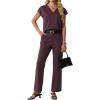 image:imageGRECERELLE 2026 Womens Spring amp Summer Casual 2 Piece Set  VNeck Top amp WrinkleFree Pants With PocketsRosewood