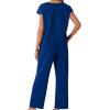 image:imageGRECERELLE 2026 Womens Spring amp Summer Casual 2 Piece Set  VNeck Top amp WrinkleFree Pants With PocketsRoyal Blue