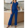 image:imageGRECERELLE 2026 Womens Spring amp Summer Casual 2 Piece Set  VNeck Top amp WrinkleFree Pants With PocketsRoyal Blue