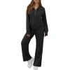 image:imageGRECERELLE Lounge Sets For Women 2026 Casual Lapel Half Zip Sweatshirt And Wide Leg Sweatpant 2 Piece Outfits Tracksuit SetsBlack