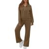 image:imageGRECERELLE Lounge Sets For Women 2026 Casual Lapel Half Zip Sweatshirt And Wide Leg Sweatpant 2 Piece Outfits Tracksuit SetsBrown