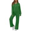image:imageGRECERELLE Lounge Sets For Women 2026 Casual Lapel Half Zip Sweatshirt And Wide Leg Sweatpant 2 Piece Outfits Tracksuit SetsGreen