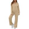 image:imageGRECERELLE Lounge Sets For Women 2026 Casual Lapel Half Zip Sweatshirt And Wide Leg Sweatpant 2 Piece Outfits Tracksuit SetsLight Khaki
