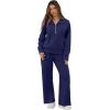 image:imageGRECERELLE Lounge Sets For Women 2026 Casual Lapel Half Zip Sweatshirt And Wide Leg Sweatpant 2 Piece Outfits Tracksuit SetsNavy Blue