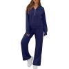 image:imageGRECERELLE Lounge Sets For Women 2026 Casual Lapel Half Zip Sweatshirt And Wide Leg Sweatpant 2 Piece Outfits Tracksuit SetsNavy Blue
