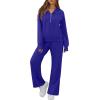 image:imageGRECERELLE Lounge Sets For Women 2026 Casual Lapel Half Zip Sweatshirt And Wide Leg Sweatpant 2 Piece Outfits Tracksuit SetsRoyal Blue