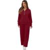 image:imageGRECERELLE Lounge Sets For Women 2026 Casual Lapel Half Zip Sweatshirt And Wide Leg Sweatpant 2 Piece Outfits Tracksuit SetsWine Red