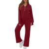 image:imageGRECERELLE Lounge Sets For Women 2026 Casual Lapel Half Zip Sweatshirt And Wide Leg Sweatpant 2 Piece Outfits Tracksuit SetsWine Red