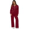 image:imageGRECERELLE Lounge Sets For Women 2026 Casual Lapel Half Zip Sweatshirt And Wide Leg Sweatpant 2 Piece Outfits Tracksuit SetsWine Red