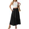 image:imageGRECERELLE Womens Boho Maxi Skirt High Waist Pleated ALine Flowy Swing Asymmetric Tiered Long Skirts with PocketsBlack