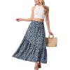 image:imageGRECERELLE Womens Boho Maxi Skirt High Waist Pleated ALine Flowy Swing Asymmetric Tiered Long Skirts with PocketsBlue White Flower