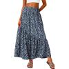 image:imageGRECERELLE Womens Boho Maxi Skirt High Waist Pleated ALine Flowy Swing Asymmetric Tiered Long Skirts with PocketsBlue White Flower