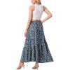 image:imageGRECERELLE Womens Boho Maxi Skirt High Waist Pleated ALine Flowy Swing Asymmetric Tiered Long Skirts with PocketsBlue White Flower
