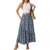 image:imageGRECERELLE Womens Boho Maxi Skirt High Waist Pleated ALine Flowy Swing Asymmetric Tiered Long Skirts with PocketsBlue White Flower