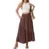 image:imageGRECERELLE Womens Boho Maxi Skirt High Waist Pleated ALine Flowy Swing Asymmetric Tiered Long Skirts with PocketsBrown