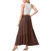 image:imageGRECERELLE Womens Boho Maxi Skirt High Waist Pleated ALine Flowy Swing Asymmetric Tiered Long Skirts with PocketsBrown