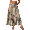 image:imageGRECERELLE Womens Boho Maxi Skirt High Waist Pleated ALine Flowy Swing Asymmetric Tiered Long Skirts with PocketsCamou Green Pink