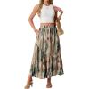 image:imageGRECERELLE Womens Boho Maxi Skirt High Waist Pleated ALine Flowy Swing Asymmetric Tiered Long Skirts with PocketsCamou Green Pink
